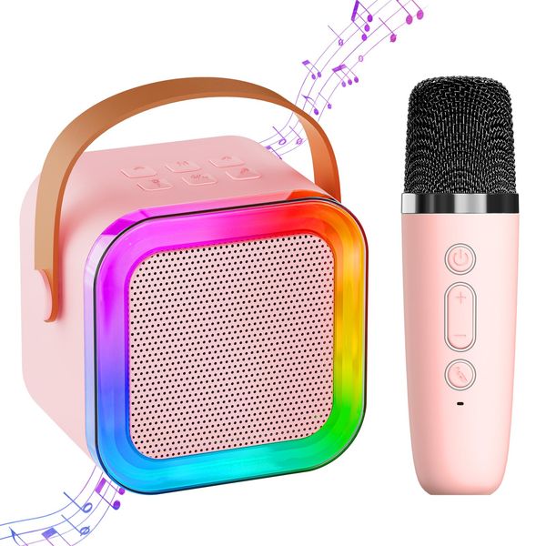 Mini Karaoke Machine for Kids Adults,Portable Bluetooth Speaker, 2 Wireless Microphones with Fun Voice Changing Function-Toys for 5 6 7 8 9 10 Year Old Girl Boys Birthday Gifts Ideas (Pink - 1 Mic)