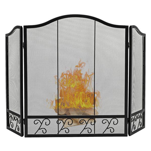 3-Panel Fireplace Screen Decor Cover Baby Child Pets Safty Folded Fire Doors