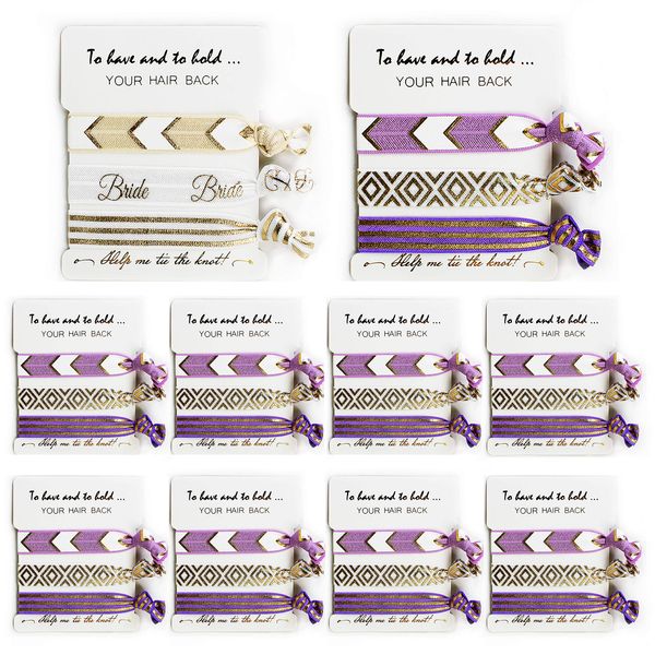 LADY & HOME Bride Tribe Hair Tie, Bridesmaid Hair Tie,Bride Squad Hair Tie for Bachelorette Party Gifts or Wedding Favors(Purple)