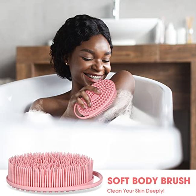 Silicone Shower Brush Silicone Body Brush Shower Scrubber with Added soap  Exfoliating Massage Bath Brush Set of 4 Shower Loofah Brush to Deep Cleaning  Skin 4 Colors