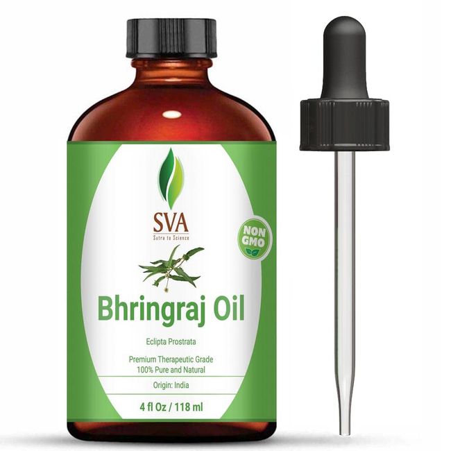 SVA ORGANICS Bhringraj Oil (118 ml, 4 OZ)- GUARANTEED 100% Pure & Natural, Authentic and Premium Therapeutic Grade Oil - Best for Hair Nourishment, Hair Growth & Skin Care