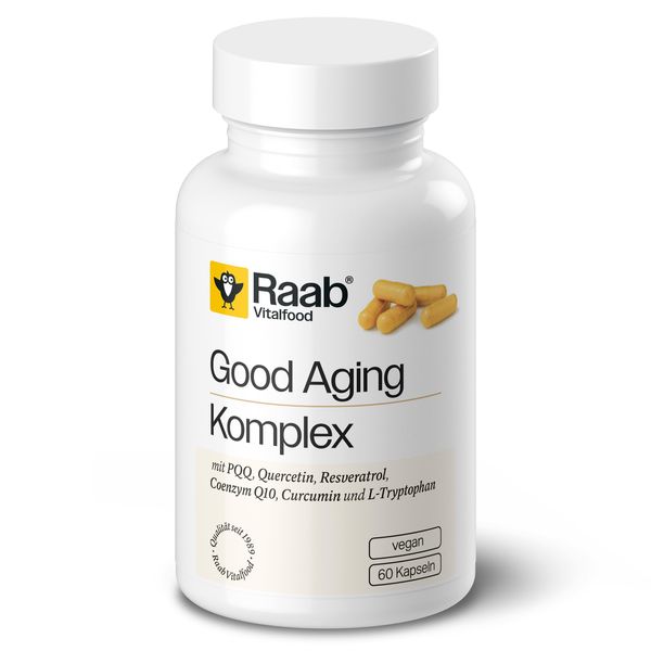 Raab Vitalfood® Good Aging Komplex Kapseln (60 Stück) - 10 in 1 Kapsel für gutes Altern, mit PQQ, Quercetin, Curcuma, trans-Resveratrol, Coenzym Q10, L-Tryptophan, Zink und Vitaminen