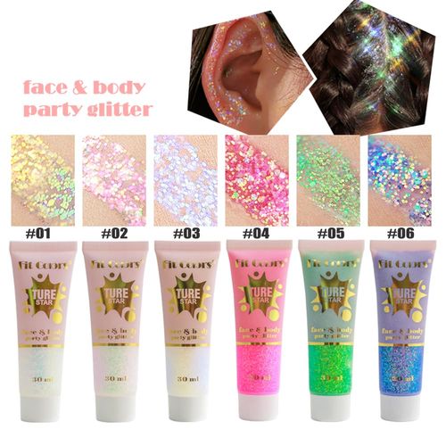 Glitter olografici per il corpo, camaleonte viso glitter sirena liquido ombretto fine glitter per corpo, viso, Halloween, matrimoni, festival, glitter luccicanti 1oz(#01 bianco)