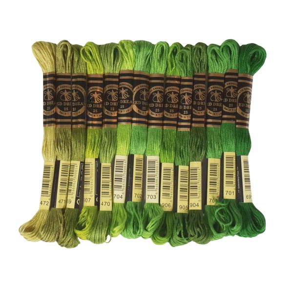 14 x Green Embroidery Thread, Embroidery Threads, Embroidery Skeins, 6 Strand Embroidery Floss, Embroidery Threads, Green Embroidery Thread Mix, Green Embroidery Threads Pack, Embroidery Threads Green