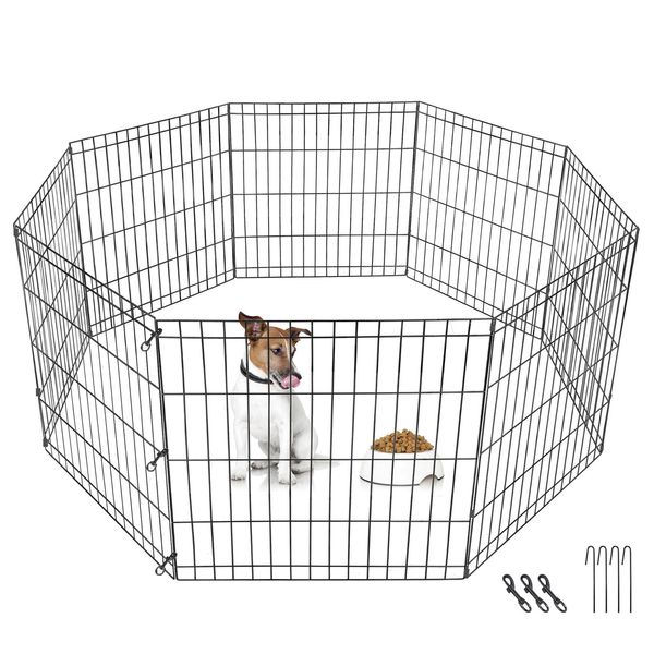 8 Panel Indoor Outdoor 24" Pet Playpen Metal Protable Folding Animal Dog Fence