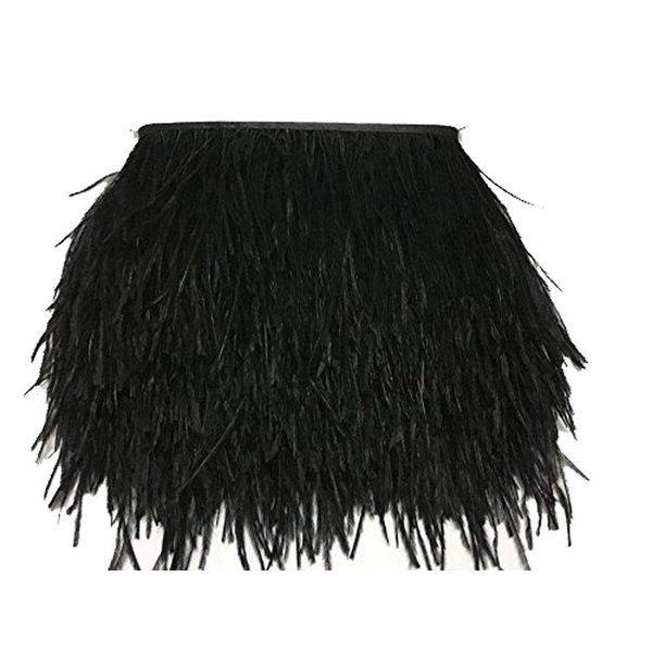 ADAMAI Natural Ostrich Feathers Trims Fringe DIY Dress Sewing Crafts Costumes Decoration Pack of 2 Yards (Black)