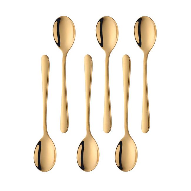 Dongbo Teaspoons 18-8 Stainless Steel Coffee Spoons Gold Small Dessert Spoons Set of 6, Dishwasher Safe, 15.4cm