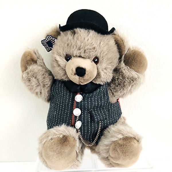 VTG Applause Teddy Bear Plush Stuffed Animal Gray Bowler Hat Vest Bowtie 15" TAG