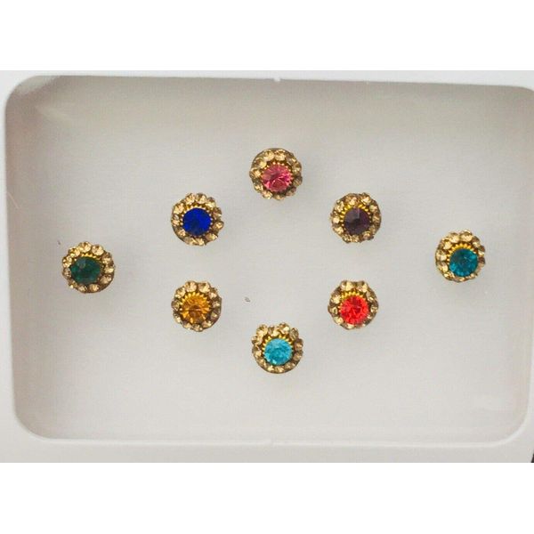 BB302 Gold Silver Multi Colour Bindi Stone Round Bindi Tattoo Tikka Bollywood Party Sticker