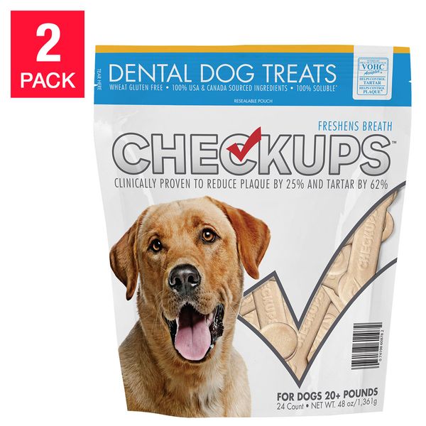 2-Pack Checkups Dental Dog Treats 24 Count, Freshen Breath, Dental Health NEW