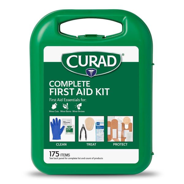 Curad Complete 175 Piece First Aid Kit, No Splint, Blue Nitrile Gloves, Each