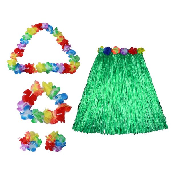 5 Pcs Hawaiian Fancy Dress Women Grass Skirts for Adults Fancy+Dress Hula Skirt Beach Party Outfits Costume Leaf Accessories Decoration Flower Leis Supplies Garland Tropical Sets Kids Mens Girls