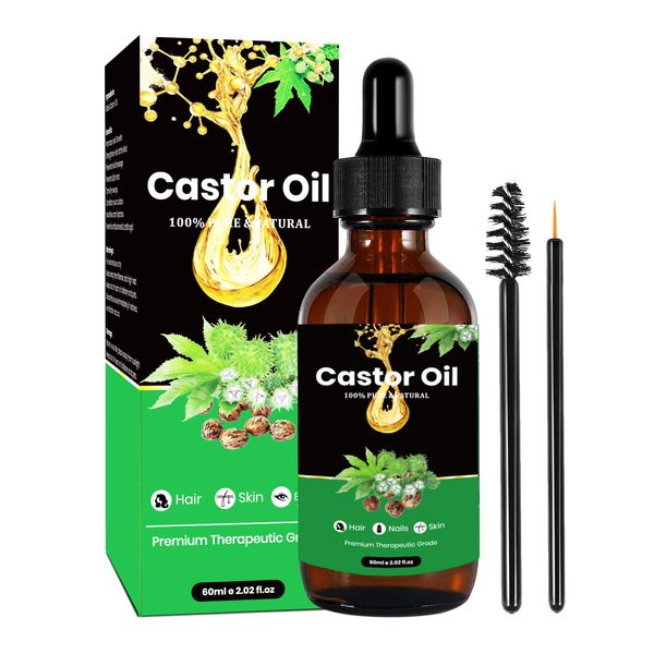 Black Castor Oil for Eyelashes and Eyebrow Growth,60ML Cold Pressed Castor Oil for Hair Growth, Nails & Skin,Promote Hair Growth Strengthen Hair Roots and Prevent Bifurcation