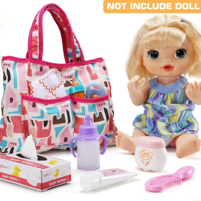 14 Pack Baby Doll Accessories, Baby Doll Feeding and Caring Set Includes  Diaper Bag, Doll Diapers, Magic Bottle, Changing Mat for Girl Toddler Kid