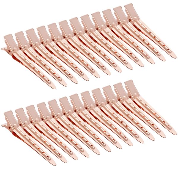 24 Packs Duck Bill Clips, Bantoye 2.75 Inches Rustproof Metal Alligator Curl Clips with Holes for Hair Styling, Hair Coloring, Rose Gold