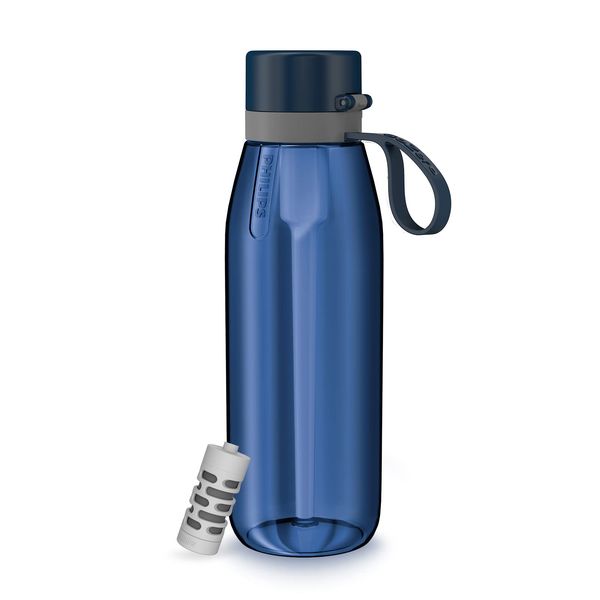 Philips GoZero Everyday Filtered Water Bottle with Philips Everyday Water Filter, BPA Free, Purify Tap Water into Tastier Healthy Drinking Water, Tritan Plastic, 36 oz Tritan, Navy Blue