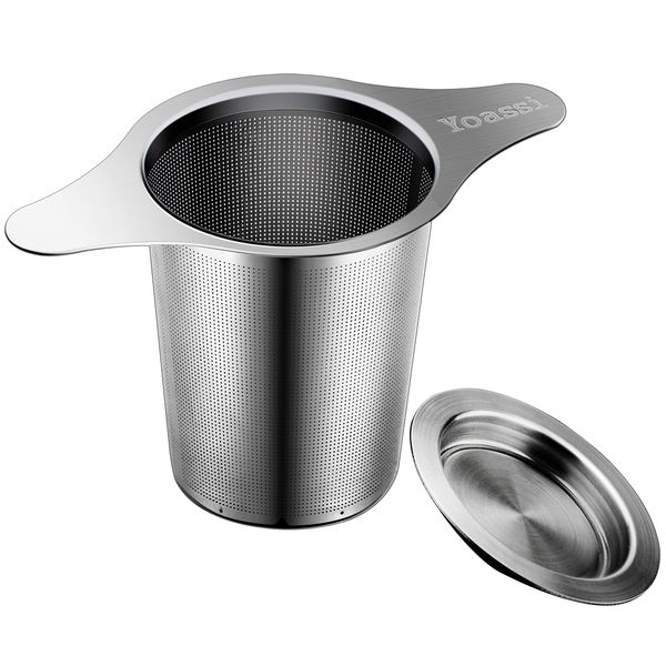 Yoassi Extra Fine 18/8 Stainless Steel Tea Infuser Mesh Strainer with Large Capacity & Perfect Size Double Handles for Hanging on Teapots, Mugs, Cups to Steep Loose Leaf Tea and Coffee