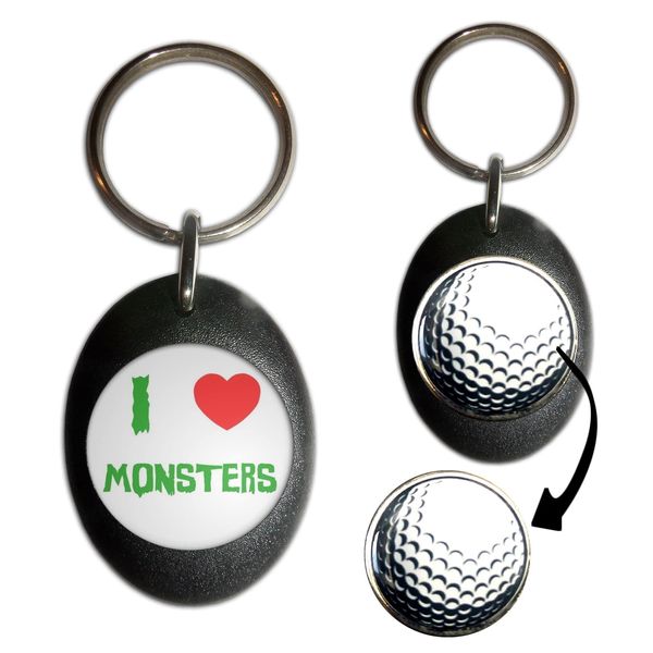 BadgeBeast.co.uk I Love Monsters - Black Golf Ball Marker Key Ring