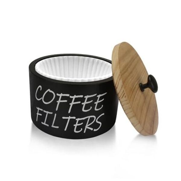 Coffee Filter Holder, Large Capacity Coffee Filter Storage Container with Wood