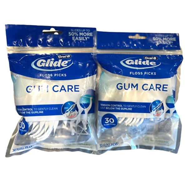 Oral-B Glide GUM CARE / Advanced Floss PICKS 30 ct ( 2 pack ) NEW LOOK!