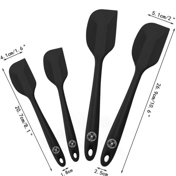 Starchef Silicone Spatula Scraper Set-with Internal Stainless Steel Core for Reinforcement- 600ºF Heat-Resistant Spatula Scraper- Seamless Design(4 Pcs,Black)