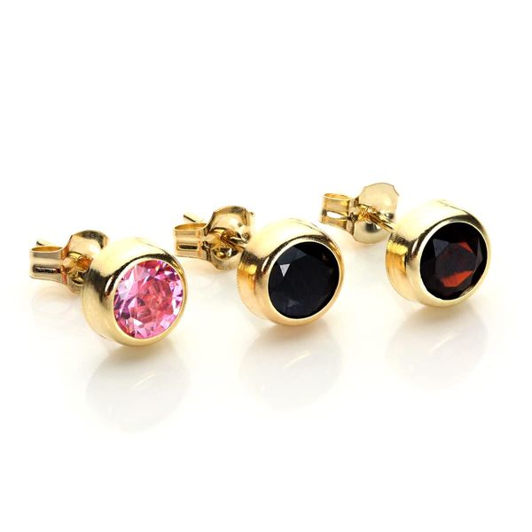 9ct Yellow Gold 5mm Round Garnet Rubover Studs/Earrings