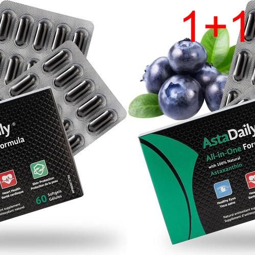 [1+1]AstaDaily Astaxanthin Supplement Astaxanthin 6mg Lutein Omega 3 Resveratrol Maximum Absorption Eye Heart Skin Health Support 60 Softgels