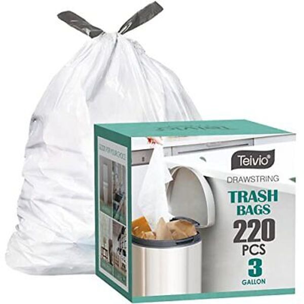 220pcs Strong Drawstring Trash Bags Garbage Bags by , Bathroom Trash Can Bin