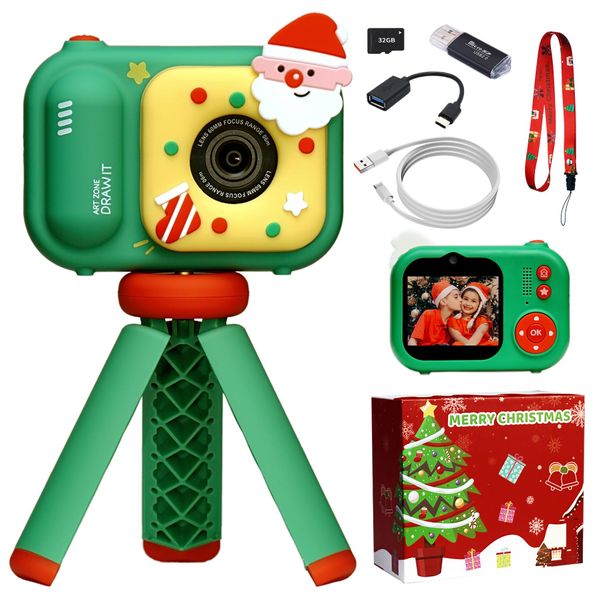 SMOOTHWIND Christmas Santa Kids Camera Digital with Tripod, 48MP, 1080P Video, Games, Xmas Gift for Boy Girl Age 3-12, New Year for Toddler, Children