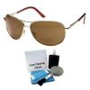 Suncloud Aviator Sunglass Gold Brown Polarized Polycarbonate and Cleaning Kit