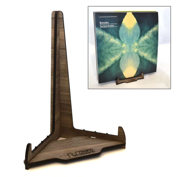 Vinyl Record Storage Holder Display Mini Stand, Now Playing, up to 10 Records, Walnut Veneer