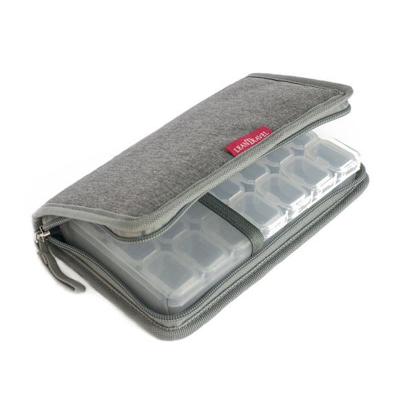 Leanatravel Pill Case Organizer for Travel with Passport Wallet, Color Grey, Size Small for 7 Day Travel