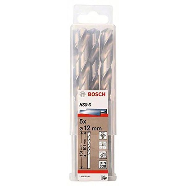 Bosch Professional 5x Metal drill bits HSS-G DIN 338 (for metal, Ø 12 x 101 x 151 mm, Accessory Drill Driver)