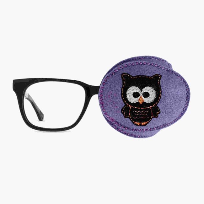 Kids and Adults Reusable Embroidered Orthoptic Eye Patch For Amblyopia Lazy Eye Occlusion Therapy Treatment Owl Violet (Left Eye Cover)