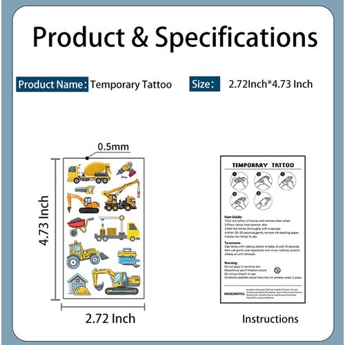 Monster Truck Temporary Tattoos Construction Trucks 180Pcs (20 sheets) Vehicle Digger Bulldozer for Kids Boys&Girls Birthday Party Cool Supplies Favors Fake Tattoos Prize Gifts for School Classroom