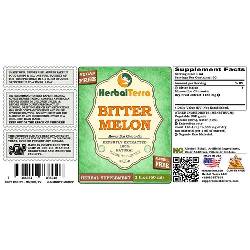 Bitter Melon (Momordica Charantia) Glycerite, Organic Dried Fruit Alcohol-FREE Liquid Extract 2 oz