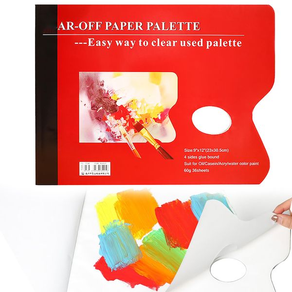 WDEC Disposable Palette Paper Pad, Palette Paper Tear Off 23 x 30.5cm, 36 White Sheets, Glue-Bound, Bleed-Proof Paint Palette with Thumb Hole, for Oil Paint, Acrylics, Watercolours, Gouache