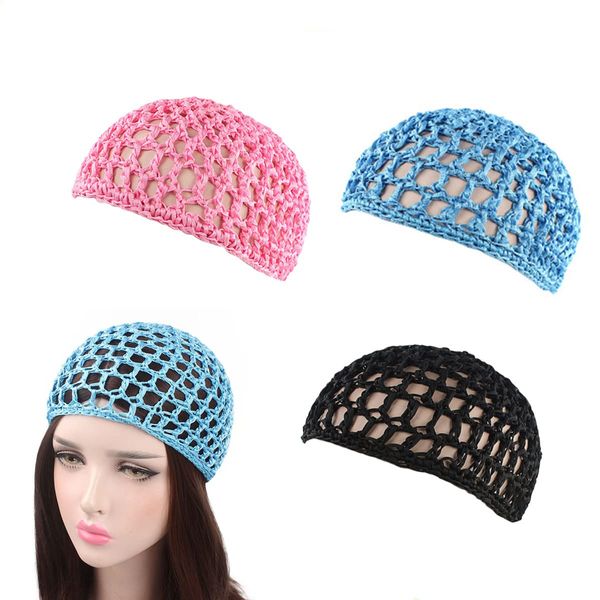 Mesh Crochet Hair Net, 3PCS Crochet Hair Net, Crocheted Thick Short Hair Net Cap, Mesh Hair Nets For Women for Night Sleeping Hair Accessories (Blue,Black,Pink)