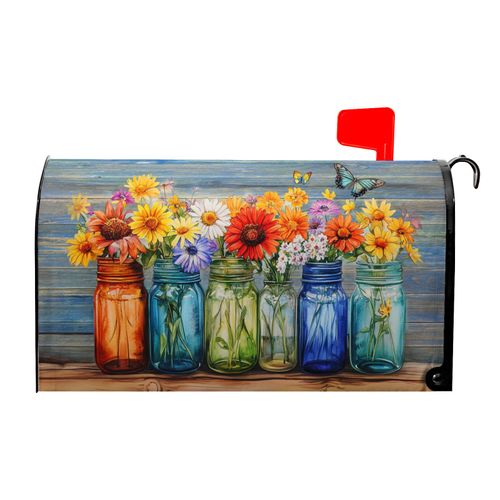 Spring Summer Welcome Garden Decor Mailbox Covers Magnetic Welcome Spring Floral Flowers Post Letter Box Cover for Garden Standard Size 21x18 in Mailbox Wraps for Yard Home Decor