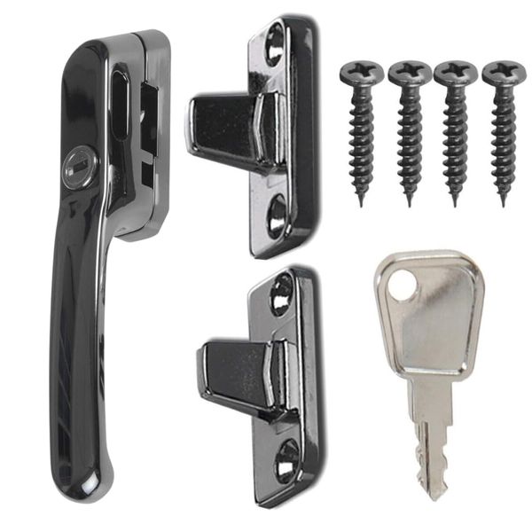 Black Fastener Casement Window Handle for Timber Surfaces | with Key, Mount/Wedge and Screws for Easily Installation and Security | DIY Friendly Handles | 133mm Length Window Handle (Black)