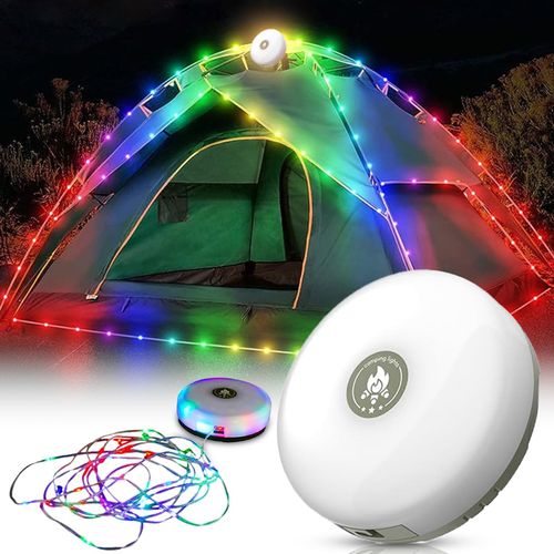 VORAE Outdoor Waterproof Portable Stowable String Light, Portable Waterproof Camping String Lights, Retractable LED Tent Camping Fairy Lights for Travel Camping Hiking Tent (10m, Colorful)
