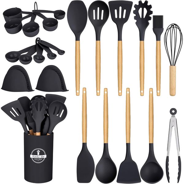 24 Pcs Kitchen Cooking Utensils Set 446°F Heat Resistant Non-Stick Silicone