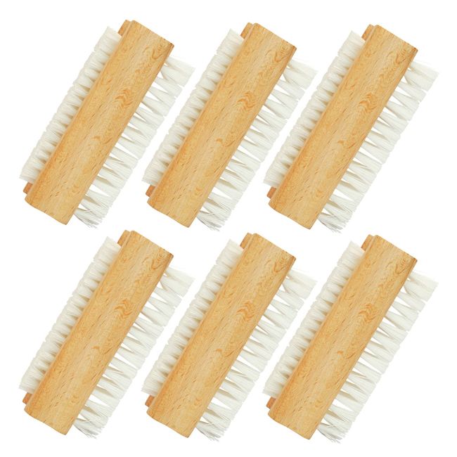 Wooden Nail Brush Double-sided Nail Cleaner with Plastic Bristles for Fingernail, Toenail Cleaning and Scrubbing (Pack of 6)