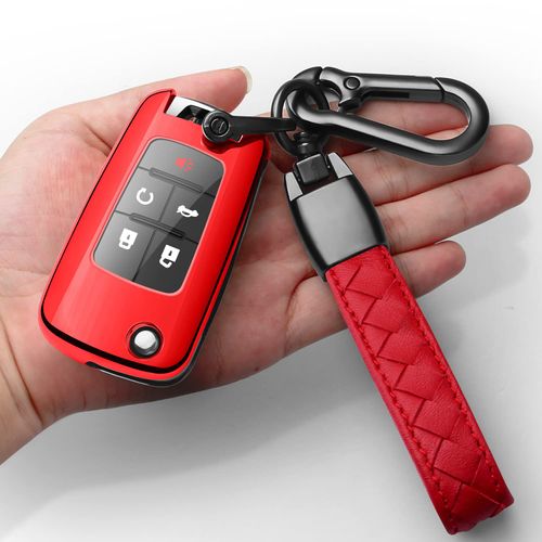 Sindeda for Chevrolet Key Fob Cover With Keychain TPU Full Protection Key Shell Case Compatible with Chevy Equinox Camaro Cruze Malibu Sonic Volt Park Impala Buick Encore Allure Regal-Red