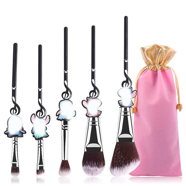 Set di 5 Pennelli Cartoon Anime Makeup Brush Set,Pennello per il trucco per fondotinta, ombretto, fard, labbra, set di pennelli per trucco carino, ideale per ragazze e donne,Cute Kawaii,Nero