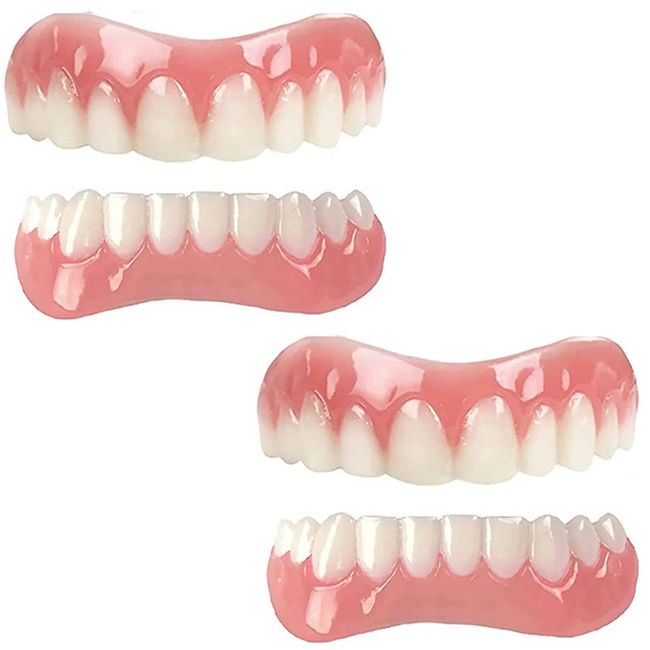 QCUTEP Denture Silicone Denture Temporary Teeth Reusable Natural Tone Instant Veneer Whitening Cosmetic Veneer Teeth Top and Bottom Veneer Unisex,2 Pairs