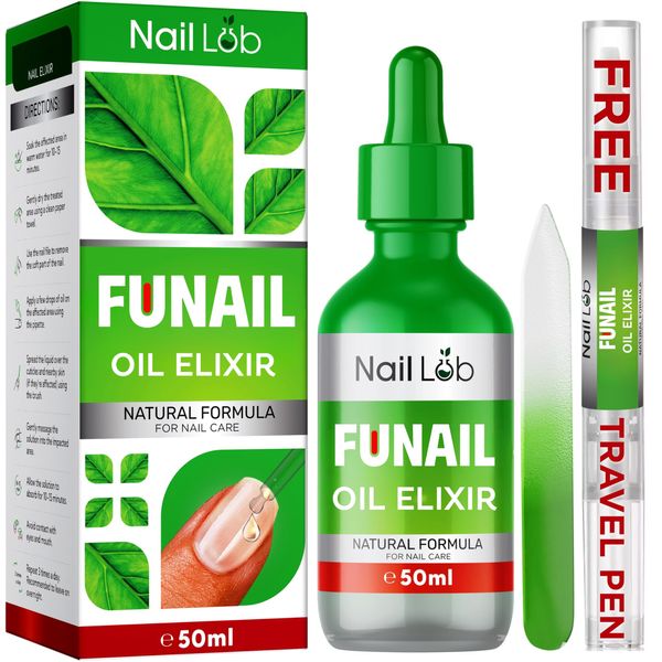 NAIL LAB Premium Fu Nail Elixir for Toenails Extra Strong - 50ml - Contains Tea Tree Oil, Nail Repair for Fingernails - Free 3ml Fu Nail Pen + Nail File