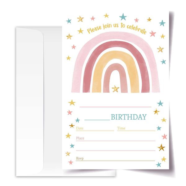 ANYEMW 4x6 Rainbow Birthday Invitations, Rainbow Party, Rainbow Party Decorations Favors Supplies, Birthday Party Invitations For Boys Girls, 20 Cards with 20 Envelopes.(64)