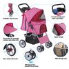 4 Wheels Pink Pet Stroller Foldable Dog Cat Jogging Stroller w/ Storage Basket