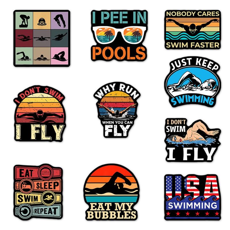 (Set of 10) Swimming Sticker I Pee in Pools, Eat My Bubbles, Nobody ...
